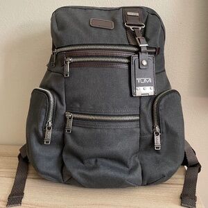 Unisex Tumi Alpha Bravo Knox Backpack in Gray & Brown Leather Trim